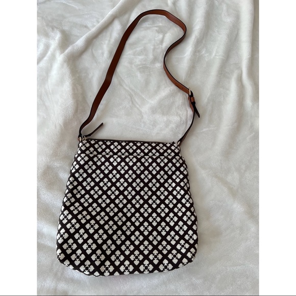 Kate Spade Brown/White pattern crossbody with red stripe - Picture 3 of 6